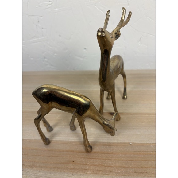 Vintage Brass Stylized Deer Pair Figurines Stag & Doe MCM Collectible Decor - Picture 4 of 6